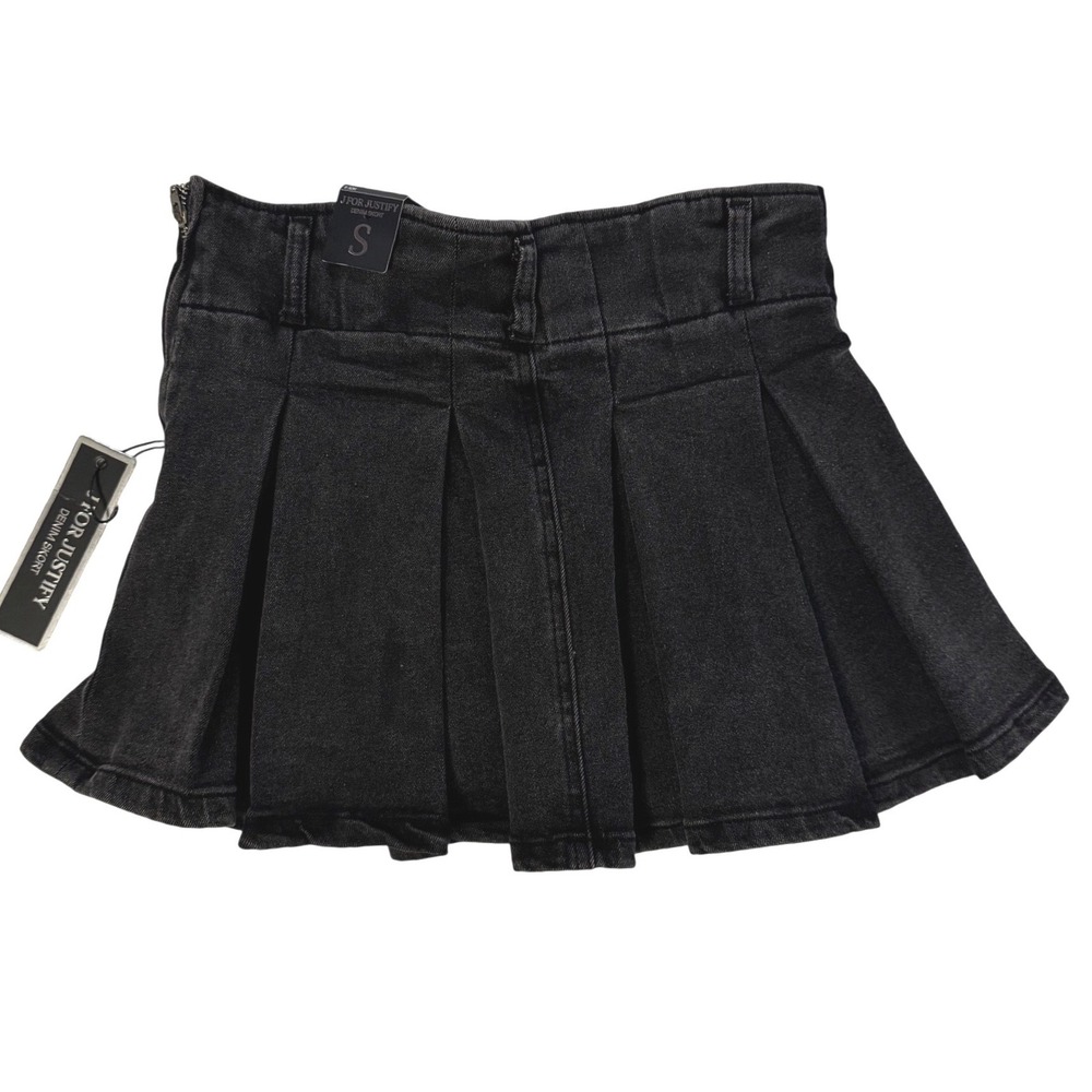 J FOR JUSTIFY Black Pleated Denim Skort Mini Skirt Shorts Size S NEW